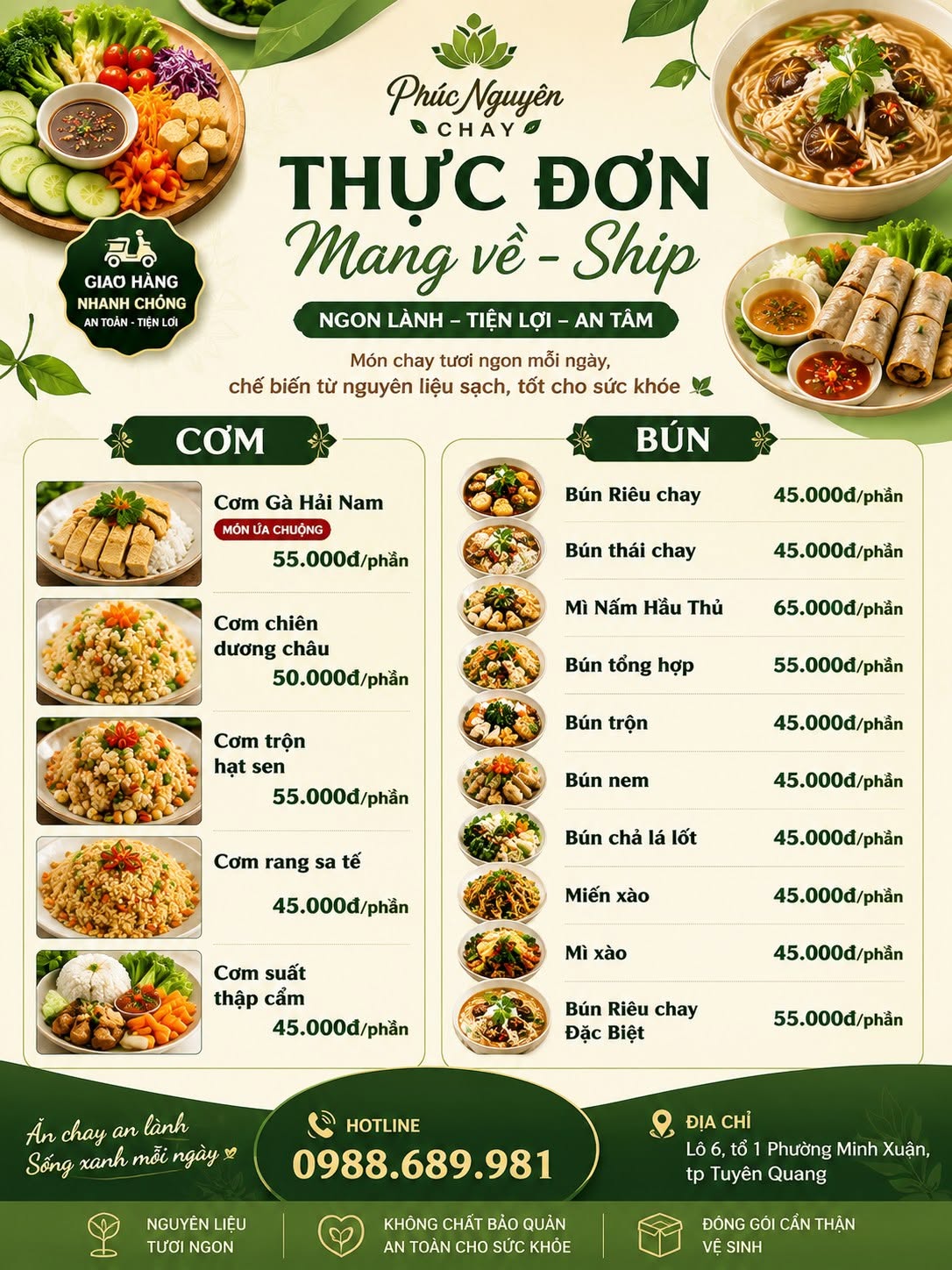 Thực Đơn Cơm & Bún Chay Mang Về